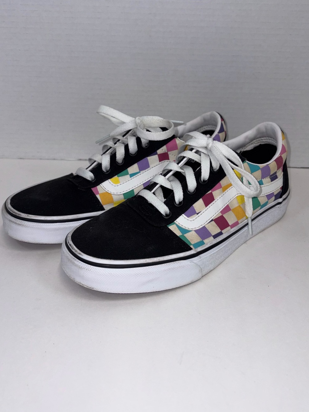 Vans Checkerboard Old Skool Sneakers - Black with Multicolor Squares